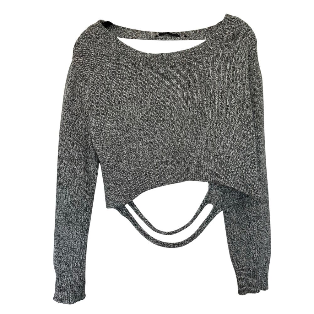 AULA (0 / Approx. US XS-S) Gray Marled Deconstructed Cutout Knit Sweater